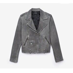 The Kooples  Washed Distressed Gray Suede Leather Biker Jacket Size XS  NEW